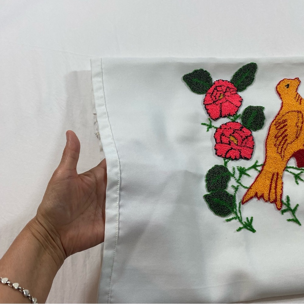 Embroidered Pillow Case Floral Birds Morning glory pillowcases purple p… - Picture 4 of 11